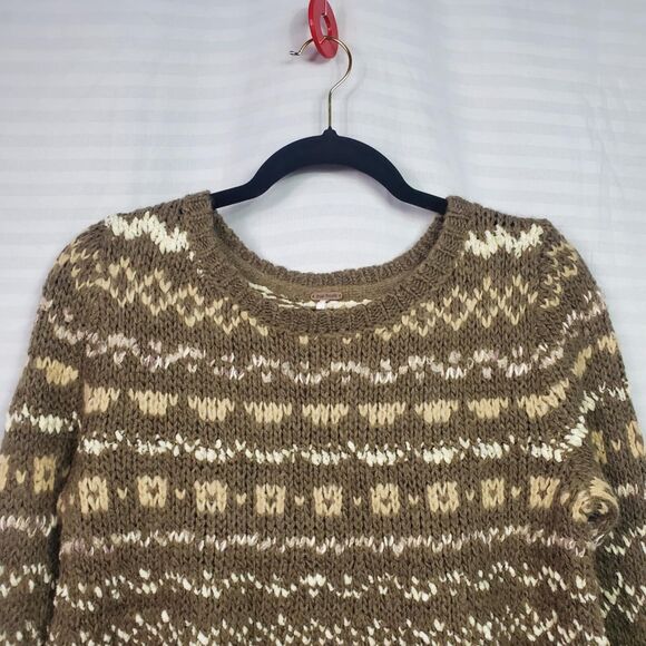 Free People Through the Storm Fair Isle Knit Sweater Sz S Acrylic Blend Taupe - Picture 3 of 15
